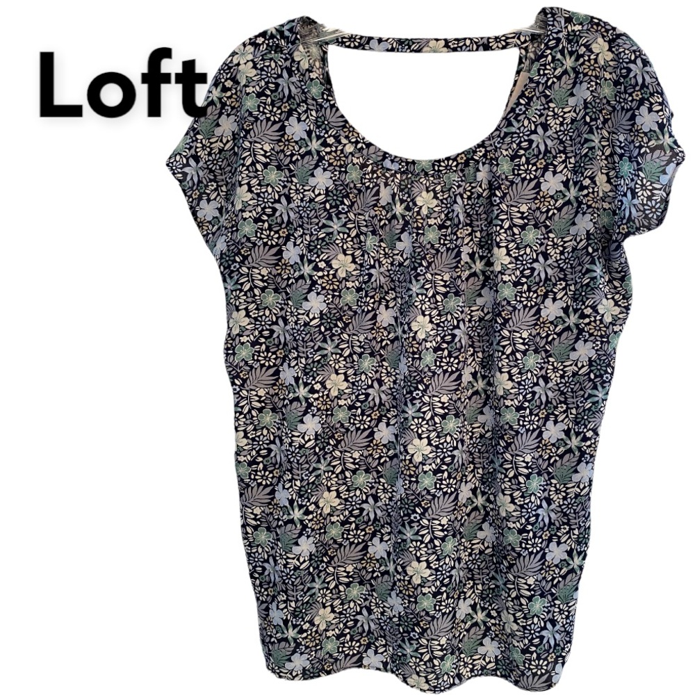 Loft Cap Sleeve Blue and White Floral Pullover Top XS